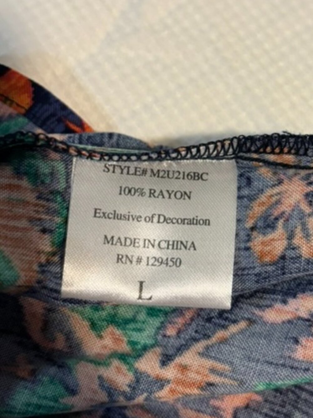 Como Black Navy Orange Floral Boho Peasant Top Size Large NWT - Picture 4 of 5
